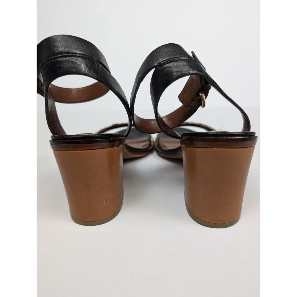 Cole Haan Cambon Mid Sandal Black Snake Embossed Leather Block Heel Size 8.5B